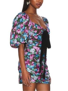 NWT FOR LOVE AND LEMONS 80s Marley Puff Sleeves Roses Floral Mini Dress